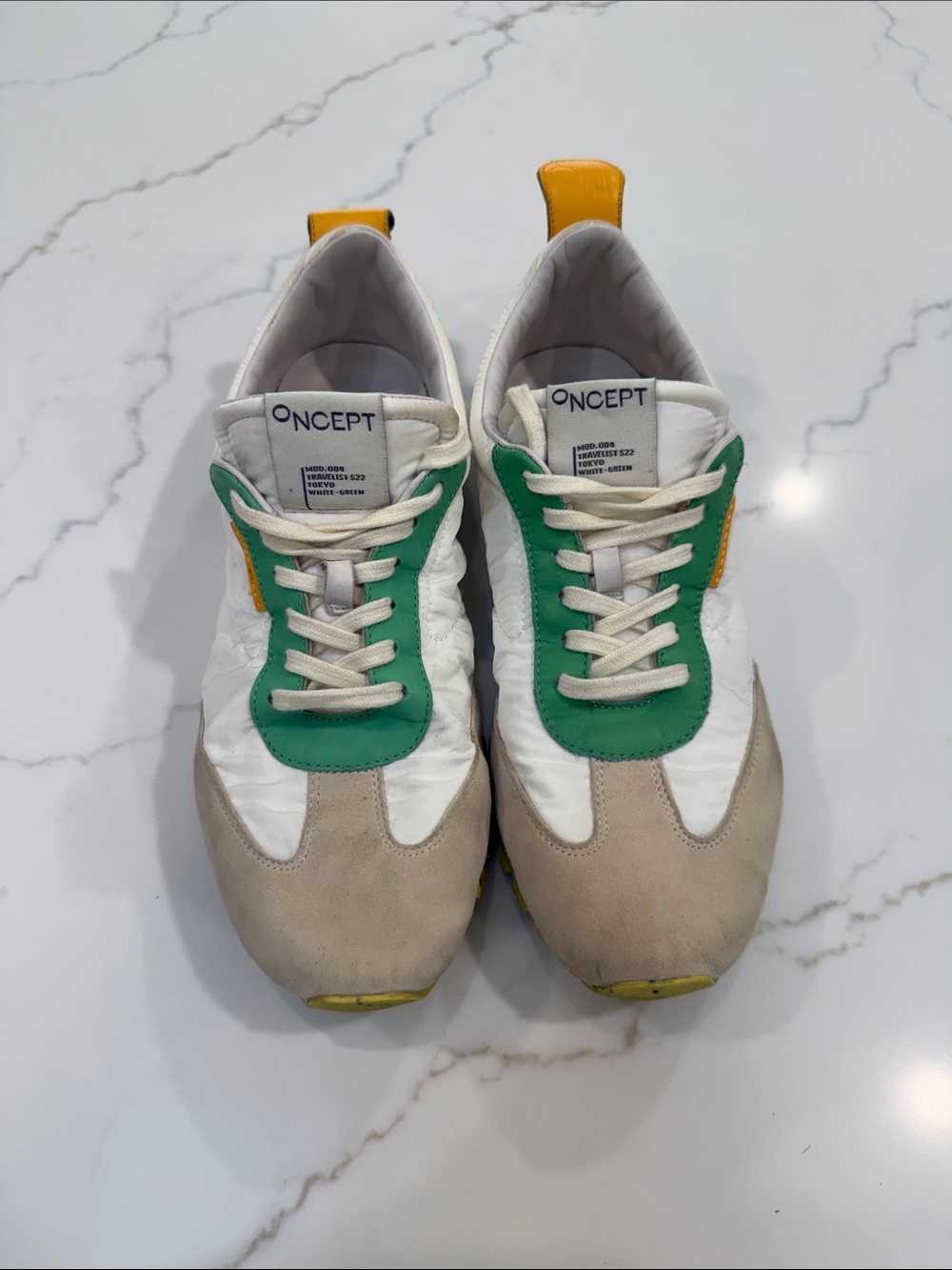 Concept Women's White Sneakers with Green & Yellow Accents